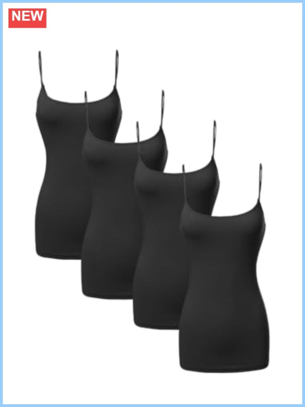 4 Pack Long Cami Tank Tops Adjustable Spaghetti Strap Layering Camisoles